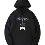 SHENHE Men’s Graphic Drawstring Pullover Hoodies Long Sleeve Hooded Sweatshirt Tops Black L