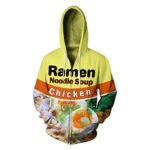 Keasmto 3D Ramen Chicken Noodle Soup Hoodie Food Sweatshirt For Men Women Cotton Cute Zipper L