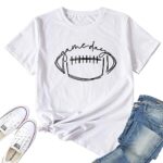 Game Day Football Shirts for Women Funny Sunday Football Season Tee Football Mom Short Sleeve Tops White