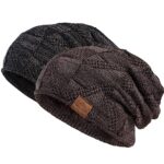 PAGE ONE Mens Winter Slouchy Beanie Warm Fleece Lined Skull Cap Baggy Cable Knit Hat