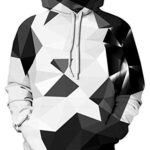 RAISEVERN Men Women Cool Hoodies Funny Diamond Pullover 3D Black White Geometric Long Sleeve Shirts Colorful Casual Funny Drawstring Hooded Sweatshirt with Pockets
