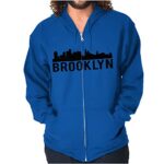 Brisco Brands Brooklyn NYC Skyline New York City NY Zip Up Hoodie Mens Womens Royal