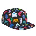 LOGMOR Video Game Weapon Controller Pattern Flat Bill Hat, Unisex Snapback Baseball Cap Hip Hop Style Flat Visor Blank Adjustable Black