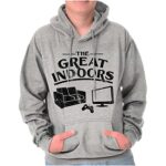 Classic Teaze Great Indoors Couch Potato Gamer Nerd Hoodie Hooded Sweatshirt Men Sport Grey