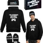 AOTHSO 4 Pieces Do Not Disturb I’m Gaming Hoodie Socks Hat Set Christmas Birthday Gifts for Teenage Boys Adult Gamer Gifts Black