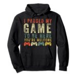 I Paused My Game To Be Here Retro Gamer Gift Pullover Hoodie