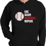 Tstars Eat Sleep Baseball Repeat Hoodie Gifts for Men Ball Game Fans Sweatshirt Hoodies Large Black