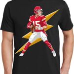 Kansas City Quarterback Football Lightning QB #15 Sports Fan Game Day Men’s T-Shirt Graphic Tee Tops Shirt- (Medium) – Black