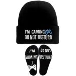 Novelty Gamer Socks Beanie Winter Hat Baseball Cap, Funny Gamer Gifts Stocking Stuffers for Teens Boys Men Teenagers Black