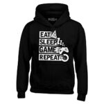 shop4ever Eat Sleep Game Repeat Video Gamer Gaming Hoodie Sweatshirts X-Large Black