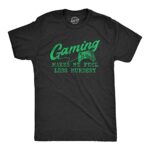 Mens Gaming Makes Me Feel Less Murdery T Shirt Funny Sarcastic Video Game Tee Gift for Gamers Funny Mens Shirts for Gamers with Introvert Sayings…