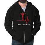 Christian Strong Jesus Saved My Life Crucifix Zip Up Hoodie Mens Womens Black
