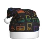 WURTON Game Video Gaming Pattern Print Santa Hat Unisex Christmas Hats For Women Men Xmas Hat For Party Supplies Decoration