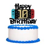 Bekaterea Video Game Happy 10th Birthday Cake Topper，Video Game Boy’s 10th Birthday Level Up Party Cake decoration，boy girl gamer cake decoration，Video Game Theme Party Supplies