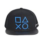 Sony Playstation Baseball Cap, Shapes Logo Snapback Skater Baseball Hat with Flat Brim, Black, One Size