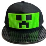 Video Game Building Block Snapback Hat Flatbill Baseball Cap for Kids and Adults Compatible with Building Block Mini Figures (Green Character)