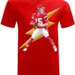 Kansas City Quarterback Football Lightning QB #15 Sports Fan Game Day Men’s T-Shirt Graphic Tee Tops Shirt- (X-Large) – Red