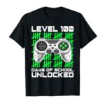 Level 100 Days Of School Unlocked Gamer Video Games Boys T-Shirt