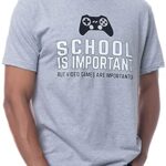 School is Important, but Video Games are Importanter | Funny Gamer Humor Joke for Men Women T-Shirt – (Adult,2XL) Sport Grey