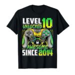 Level 10 Unlocked Awesome Since 2014 10th Birthday Gaming T-Shirt