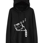 Lziizl Women Girl Hoodies Cute Cat Ear Novelty Printed Pullover Sweatshirt Black US Size L=Tag Size XXL