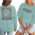 KORADIOR Football Season Sweatshirt Women Game Day Long Sleeve Shirt Sunday Funday Hoodie Football Crewneck Pullover Green
