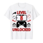 Level 8 Unlocked Video Game Black and Red 8th Birthday Party T-Shirt