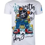 SCREENSHOT-S11220 Mens Hip-Hop Streetwear Ultra Premium Quality Tee – Money Games Gold Rich Masked Teddy Bear Patch Embroidery Gel Print T-Shirt-White-Medium