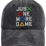 Gaming Hats for Men Women, Funny Adjustable Embroidered Just One More Game Baseball Cap, Birthday Gamer Accessories Gifts for Brother Sister Friends