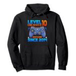 Level 10 Unlocked Awesome Since 2014 Gamer 10th Birthday Pullover Hoodie