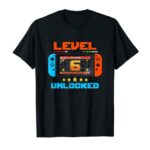 6 Year Old Level 6 Unlocked 6th Birthday Boy Video Games T-Shirt
