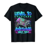 Level 10 Unlocked 10 Years Old Boy Birthday 10th Birthday T-Shirt