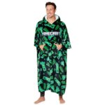 Minecraft Hoodie Blanket for Men and Teenagers – Cosy Oversized Fleece Hoodie One Size Sherpa Hood – Gifts for Men Black/Green