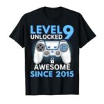 Birthday Boy Level 9 Unlocked Gamer 9 Year Old 9th Birthday T-Shirt