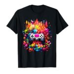 Colorful Graffiti Tie Dye Splash Video Game Controller Gamer T-Shirt