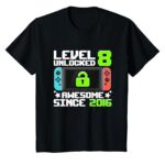 Kids Level 8 Unlocked Awesome 2016 8th Birthday Boy Video Gamer T-Shirt