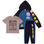 Nintendo Super Mario Video Game 3-Piece Set Boys Short Sleeve T-Shirt, Zip Up Hoodie, Jogger Pants 3-Pack Bundle Set (Size 5/6, Grey)