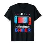 All American Gamer Funny 4th Of July Boys Kids Men USA Flag T-Shirt