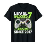 7 Year Old Boy Video Gamer Awesome Since 2017 7th Birthday T-Shirt