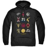 LOGOVISION Game of Thrones House Sigils Unisex Adult Pull-Over Hoodie,Black, Medium