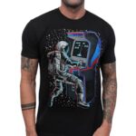 INTO THE AM Galactic Gamer Tshirt for Men – Short Sleeve UFO Space Design Shirts (Black, Large)