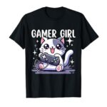 Gamer Girl Cat Gaming Cute Video Game Women Girls T-Shirt