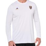 adidas Men’s Long Sleeve Pre-Game T-Shirt, White/Real Salt Lake, Small