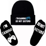 Do Not Disturb Gaming Socks Black Beanie Cap Hat Father’s Day Gamer Gifts for Teens Boys Men Teenagers Kids Him
