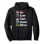 Eat Sleep Anime Gaming Repeat Anime Gifts Men Boys Anime Pullover Hoodie