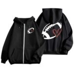 Black Zip Up Hoodie Football Game Day Zip Up Hoodie Women Long Sleeve Fleece Game Day Sweatshirt Top Fall Fashion Teen Girls Preppy Clothes 2024…
