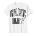 Funny Checkered Game Day Football Black White Gift Women T-Shirt