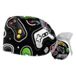 2 Pcs Working Cap with Button Sweatband Video Game Adjustable Tie Back Hat Nurse Surgical Cap