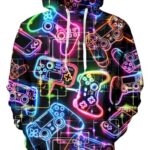 Goodstoworld Mens Neon Hoodies Pullover for Men 80s 90s Funny Hoodie Adult Boy Gamepad Hoody Fashion Novelty Sweatshirt Cool Unisex Graphic Shirt Clothes