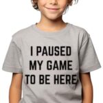 Paused My Game to Be Here | Kid’s Funny Video Gamer Player Gaming Boy Humor Joke for Child Kid T-Shirt – (Youth,L) Heather Grey